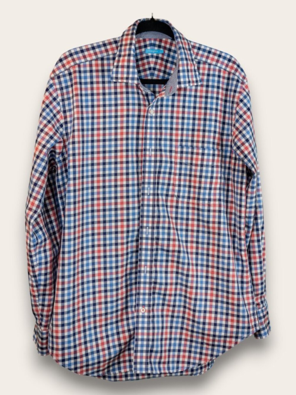 J McLaughlin Men's Red Blue Gingham Check Button Down Shirt Size L